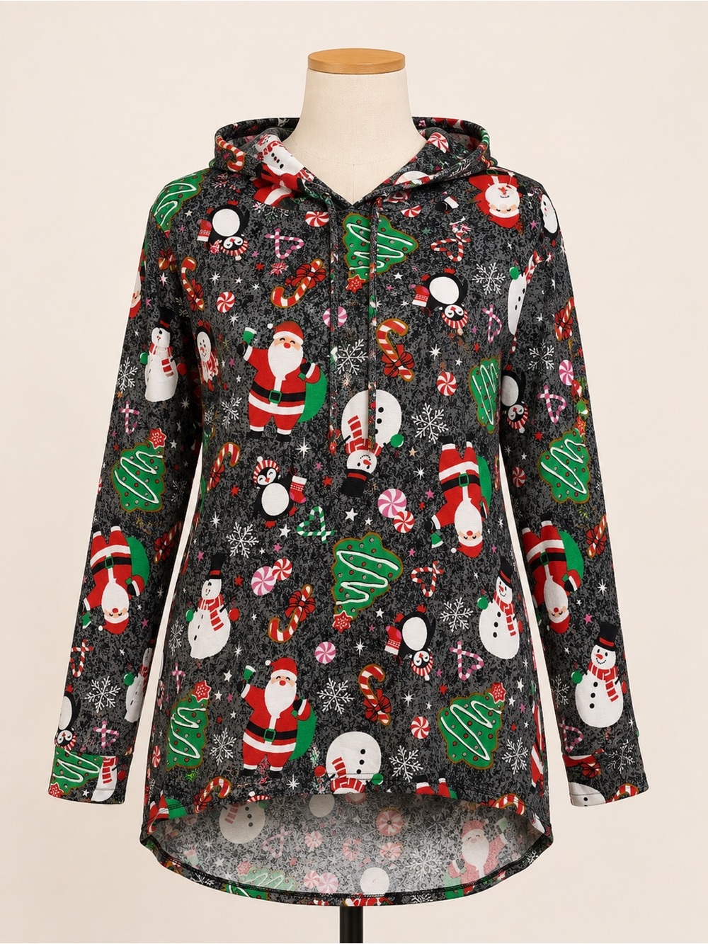eye candy Black Holiday Hooded Tunic with Green and Red Accents